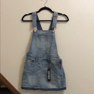 Overall dress.    Light denim